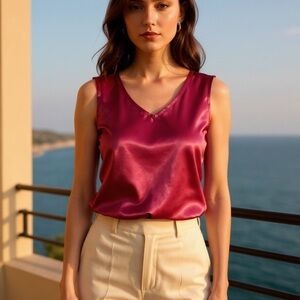 Field Manor Sleeveless Satin Blouse Womens Size Small Business Casual Soft Top